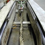 Destruction testing of a high performance steel wire crane rope.