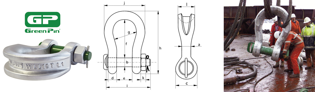 Green Pin Power Sling Shackle, WLL 125 t